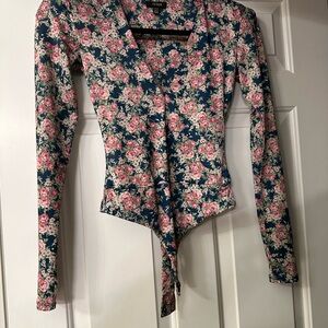 AFRM Floral Bodysuit - Navy and Pink